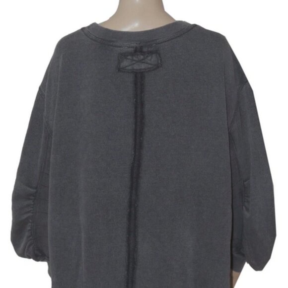 Free People Poet Pullover Washed Black Sweatshirt Oversized Tunic Top - Picture 5 of 6
